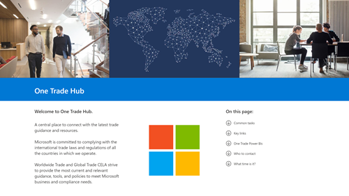 Banner with photo collage of two individuals walking in an office building hallway, an abstract visual of a world map, and three individuals collaborating in a casual setting sitting around a table